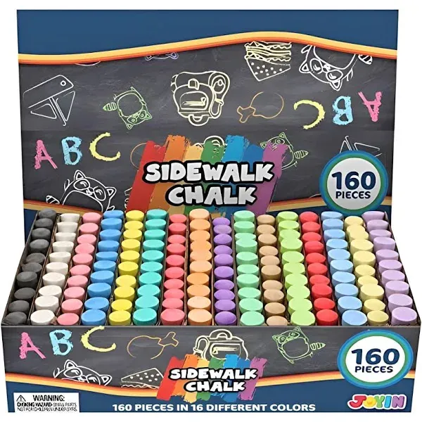 160 PCS Sidewalk Chalks Set Non-Toxic Washable Jumbo Chalk for Outdoor Art Play, Painting on Chalkboard, Blackboard and Playground