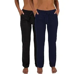 Sexy Basics Women's 2 Pack Ultra Soft French Terry Cotton Drawstring Yoga Lounge Long Pants