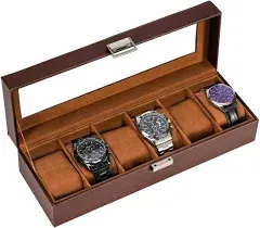 ProCase Watch Box for Men, 6 Slot Mens Watch Case, Watch Storage Watch Holder Organizer for Men, Watch Display Case With Glass Lid -6 Slot, Black