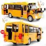 CORPER Toys School Bus Toy Die Cast Vehicles Yellow Large Alloy Pull Back 9 Play Bus with Sounds and Lights for Kids