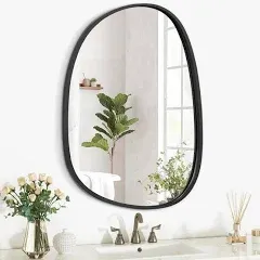 Lzuso Irregular Wood Mirror Frame Oval Asymmetrical Mirror for Wall Living Room Bedroom Bathroom Entryway Modern Unique Decorative