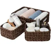 Granny Says Wicker Baskets for Organizing, Nesting Storage Baskets for Shelves, 1 Large and 2 Small Wicker Baskets Waterproof, Brown, 3-Pack