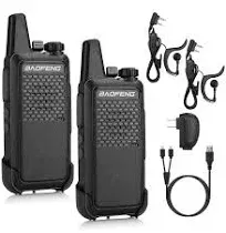 BAOFENG GT-22 Walkie Talkies for Adults Rechargeable, Long Range Two Way Radios with 1500mAh Battery, Portable Handheld VOX Handsfree with Earpieces, Holsters (2 Pack)