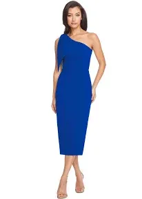 Dress the Population womens Tiffany One Shoulder Bow Detail Midi Sheath Dress