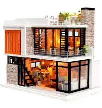 Spilay Dollhouse Miniature with Furniture,DIY Dollhouse Kit Mini Modern Villa Model with Music Box,1:24 Scale Creative Doll House Best Christmas