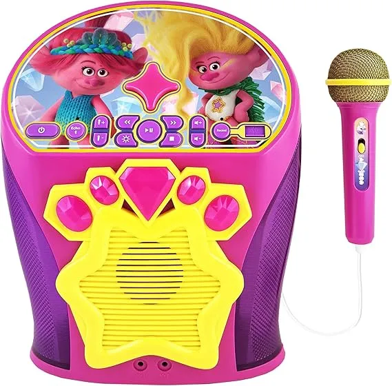 eKids Trolls Band Together Karaoke Machine, Bluetooth Speaker with Microphone for Kids, Speaker with USB Port to Play Music, Easily Access Trolls Music with New EZ Link Feature