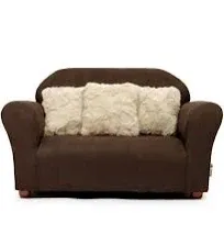 Keet Plush Childrens Sofa with Accent Pillows, Brown and Khaki