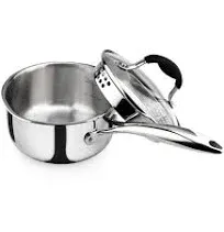 AVACRAFT Tri-Ply Stainless Steel Saucepan with Glass Strainer Lid, Two Side Spo