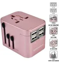 International Power Plug Adapter - Travel White - w/4 USB Ports