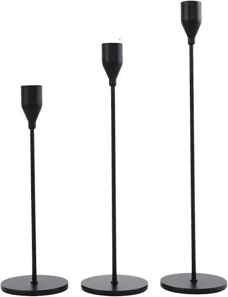 SUJUN Matte Black Candle Holders Set of 3 for Taper Candles Decorative Candlestick Holder for Wedding