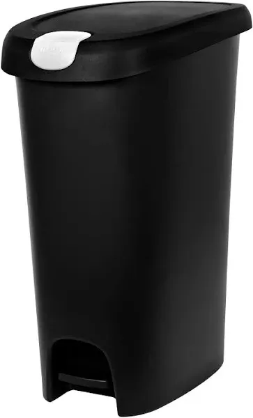 12 Gallon Trash Can, Plastic Slim Lockable StepOn Kitchen Trash Can, Black