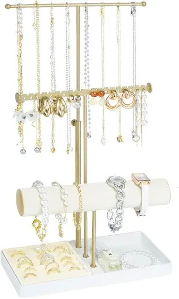  Jewelry Organizer Stand Necklace Holder Organizer, 3-Tier Earrings Gold