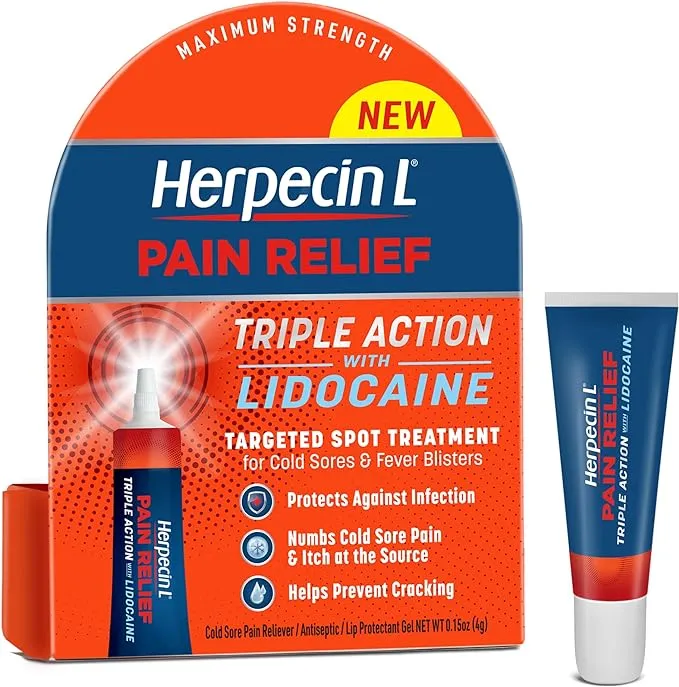 Herpecin-L Pain Relief Triple Action with Lidocaine Cold Sore and Fever Blister Treatment, 0.15 oz