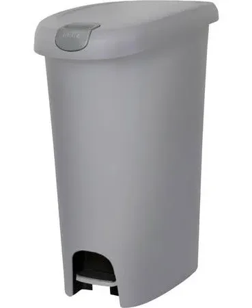 12 Gallon Trash Can, Plastic Slim Lockable Step On Kitchen Trash Can, Gray