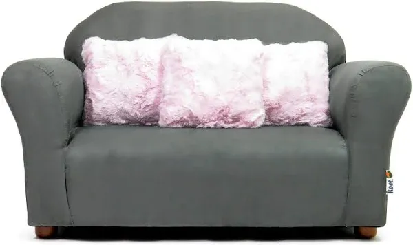 Keet SR092P Plush Childrens Sofa with Pink Accent Pillows, Charcoal - 32 x 18 x 18 x in.