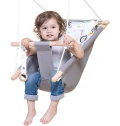 Baby Swing for Baby and Toddler, Canvas Baby Hammock Swing Indoor and Outdoor with Safety Belt and Mounting Hardware, Wooden Hanging Swing Seat Chair for Baby up to 3 Years - Little Cloud