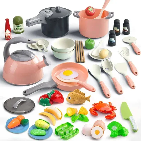 Bruvoalon 67Pcs Kids Play Kitchen Toys Set Toddlers Pretend Cooking Playset A...