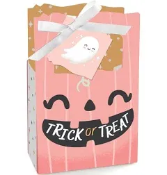 Big Dot of Happiness Pastel Halloween Pink Pumpkin Party Favor Boxes