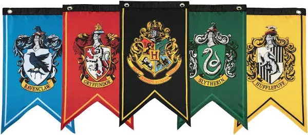 Conquest Journals Harry Potter Wizarding House Banner Flag Set 12 x 20 Polyester Flags Set of 5 Includes Hogwarts Crest G