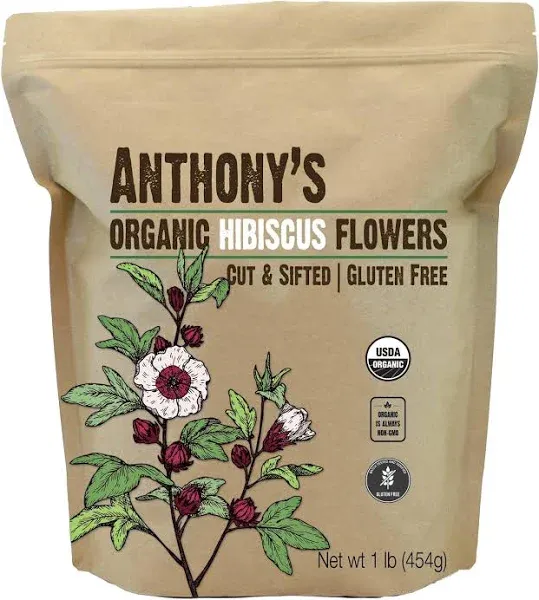 Anthony's Organic Hibiscus Flowers, 1 lb, Cut & Sifted, Gluten Free, Non GMO, Non Irradiated, Keto Friendly