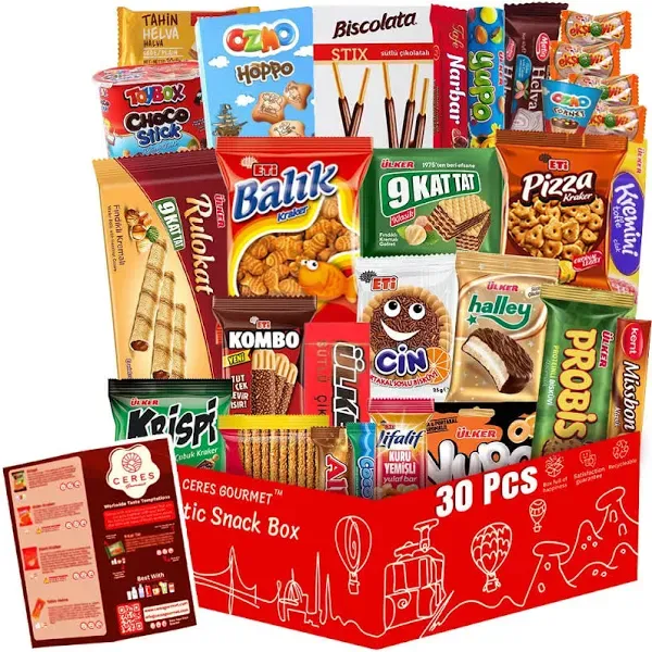 International Snack Box, 30 Pcs Premium Foreign Rare Snack Food Gifts with Suprise Item,European Snacks for Adults and Kids for Easter Day