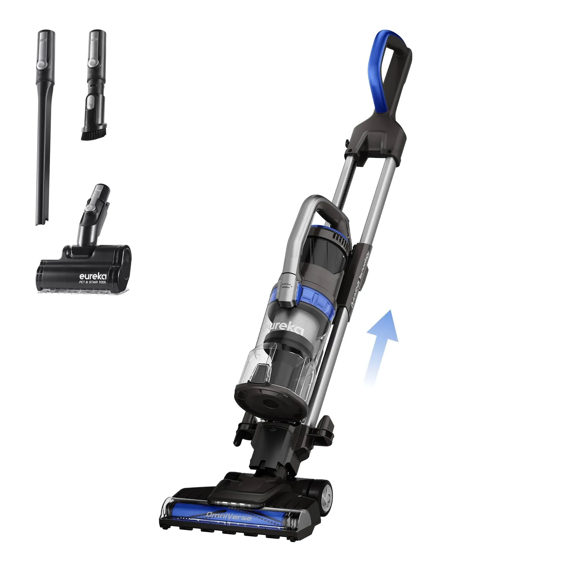 Eureka Quickshift Upright Home Omniverse Vacuum Cleaner with Large Dust Cup, Advanced Anti-Tangle Technology and HEPA Filter, NEU801BL with Motorized