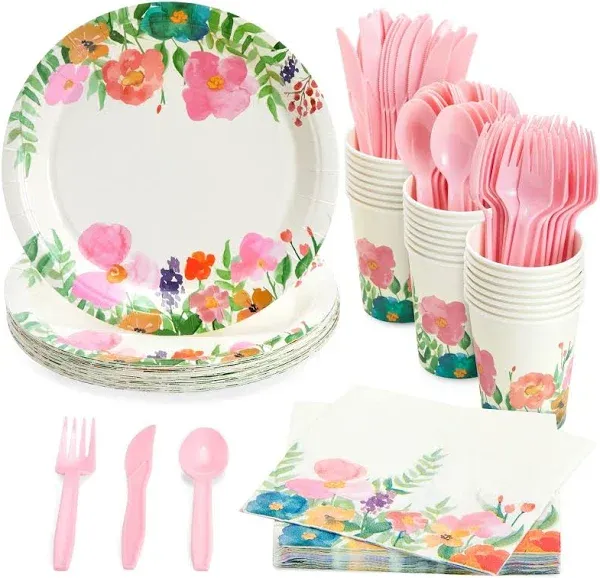 Juvale 144 Piece Watercolor Flower Tea Party Supplies