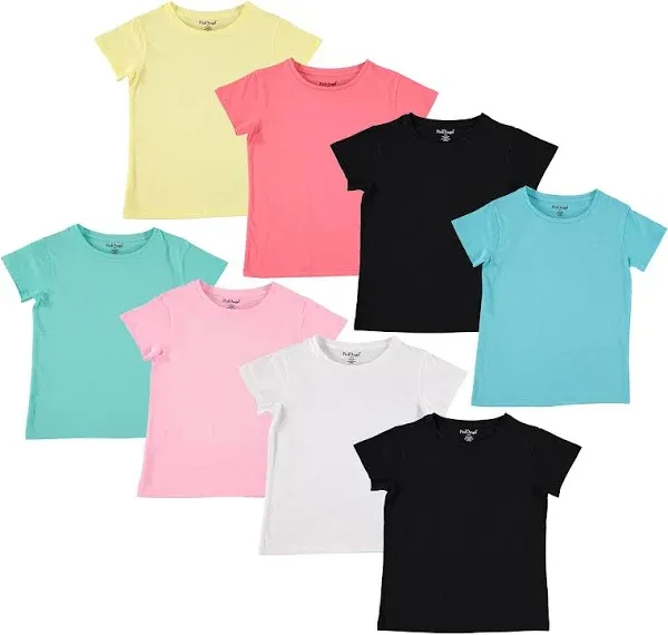 Pink Angel Girls' Tees 8-Pack 100% Cotton Plain Solid Color Girls Tee Shirt