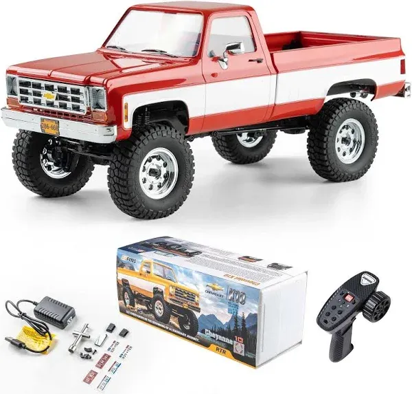 EAZYRC FMS 1/18 FCX18 Chevy K10 RC Crawler RTR with License Red, RC Pickup Truck 4x4 Chevy Hobby Grade 2-Speed Transmission Monster Truck for Adults with Led Light,Battery (red)