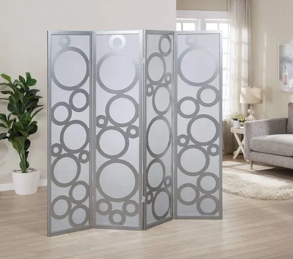 Roundhill Furniture Arvada 4-Panel Wood Room Divider With Circle Pattern