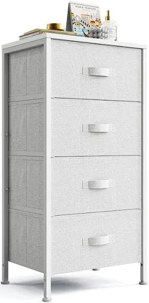 LINSY HOME Dresser for Bedroom, White Dresser with 4 Drawers, Chest of Drawers with Wood Top and Steel Frame, Storage Drawers for Closet, Living Room, Hallway, Entryway