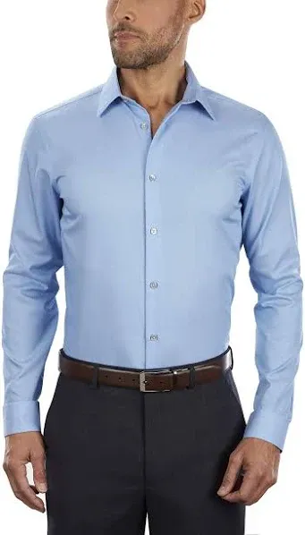 $75 Calvin Klein Men Blue Slim-Fit Herringbone Button-Up Dress Shirt 16.5 32/33