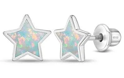 In Season Jewelry Girls' Sparkle Star Screw Back Sterling Silver Earrings