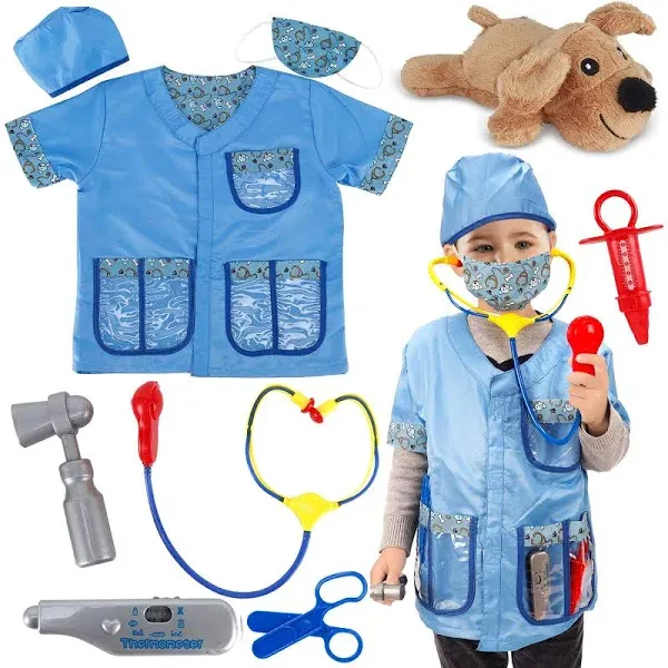 Liberty Imports Kids Veterinarian Dress-Up and Accessories Set 10 Piece Pretend Play Role Play Vet Costume Set for Animal-Loving Children