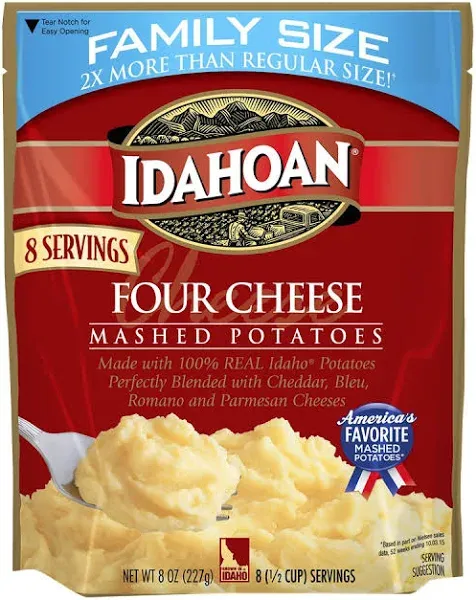 Idahoan Four Cheese Mashed Potatoes, 4 Ounce Pouch -- 12 per case.