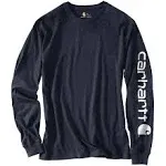 Carhartt Loose-Fit Heavyweight Logo Sleeve Graphic Long-Sleeve T-Shirt for Men - Navy - L