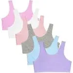 Fruit of The Loom Girls' Cotton Stretch Sports Bra, 6 Pack