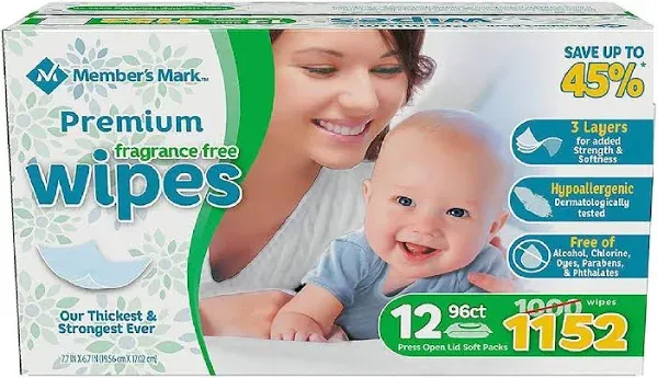 Member&#039;s Mark Premium Fragrance-Free Baby Wipes [1152 ct.]