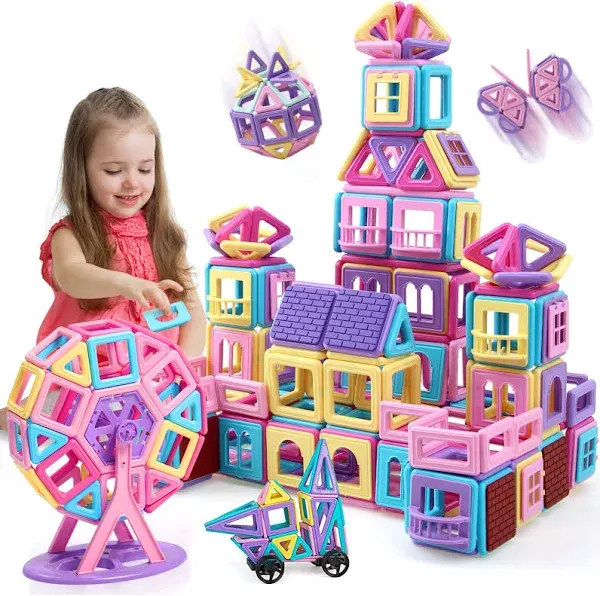 117PCS Magnetic Tiles Toys, Castle Building Blocks Toys for 3 Year... 