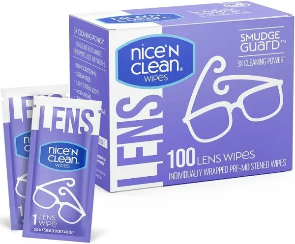 Nice N CLEAN SmudgeGuard Eyeglass Cleaner, Lens Wipes (100)