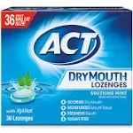 ACT Dry Mouth Lozenges With Xylitol, Soothing Mint Flavor, One Pack of 36 Count.