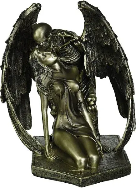 Angel of Death Winged Grim Reaper Skeleton Kiss Kneeling Female Halloween Decor