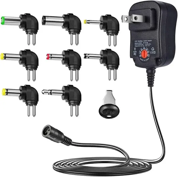 12W Universal Multi Voltage AC/DC Adapter Switching Power Supply with 8 Selectable Adapter Plugs, Suitable for 3 V to 12 V