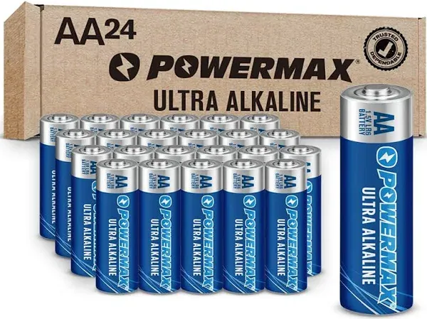 PowerMax 24-Count AA Batteries, Ultra Long Lasting Alkaline Battery, 10-Year Shelf Life, Reclosable Packaging