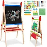 Joyooss Easel for Kids Easel, Wooden Easel Whiteboard &amp; Chalkboard Easel, Fol...