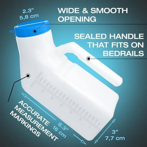 Urinals for Men Glow in the Dark Lid by Tilcare (3 Pack) - 32Oz/1000Ml Thick Pla