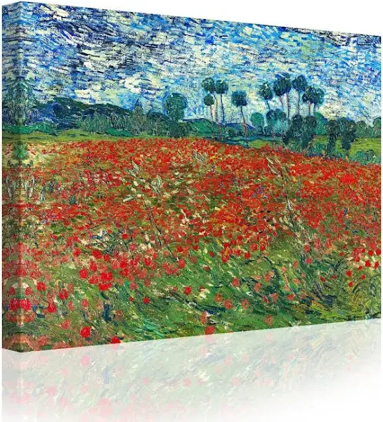 IPIC - Poppy Field Floral Vintage, Vincent Van Gogh Art Reproduction. Giclee Canvas Prints Wall Art for Home Decor 24#F(30X24)