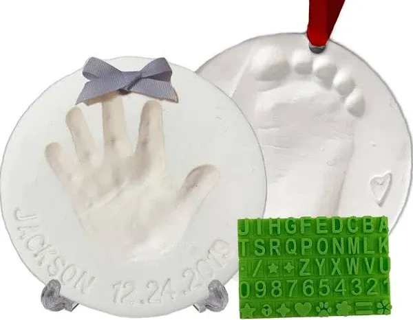 Baby Handprint Footprint Keepsake Ornament Kit (Makes 2) - Bonus Stencil for Per