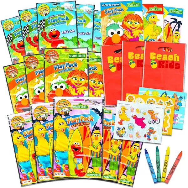 Bendon Set of 15 Kids Play Packs Bundle ~ Fun Party Favors Coloring Book Crayons Stickers Loot Bags (Sesame Street), Size: 450 Piece Set, Beige