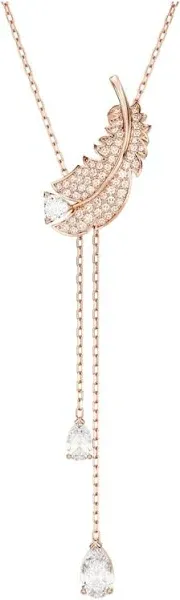 Swarovski Idyllia Y Pendant, Feather, White, Rose Gold-Tone Plated